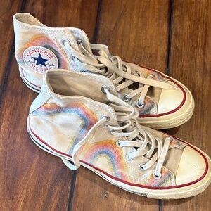 Converse High-Tops - Tan with Rainbow Design